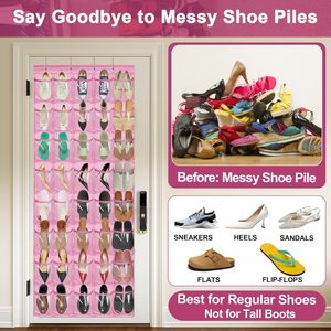 Over The Door <b>Shoe</b> Organizer 40 Pockets Clear PVC Waterproof Hanging Storage For Closet Bathroom Pink - Product Image 3