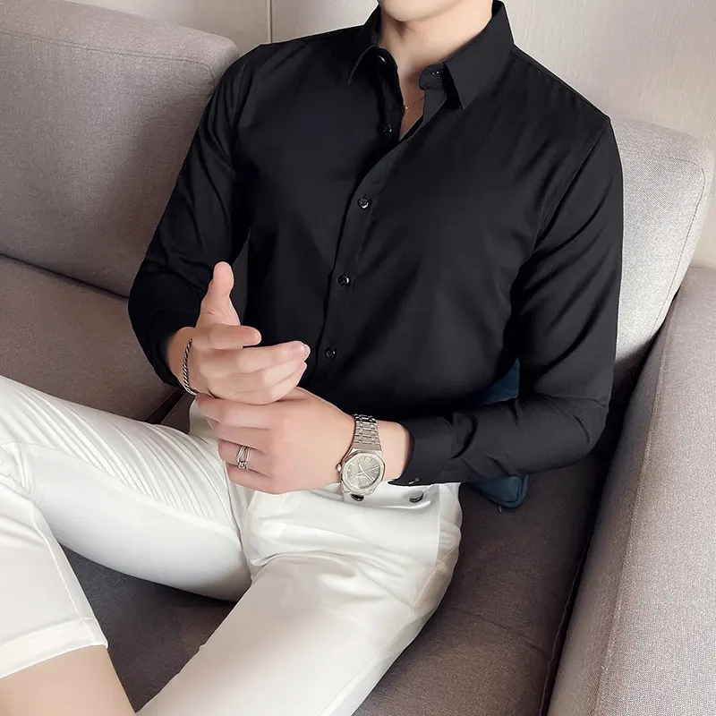 Four seasons men's solid color long sleeve shirt Korean shirt slim top autumn shirt