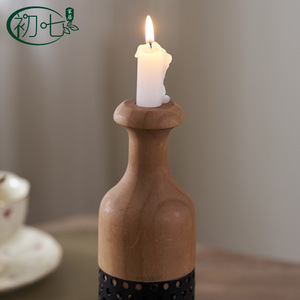 Portavelas de madera y hierro cónico para velas de bloque, decoración del hogar - Product Image 4