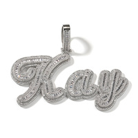 Hip Hop personnalisé Baguette nom Cursive lettre épissage pendentif collier en laiton avec cubique zircone bijoux cadeau de noël pour les enfants