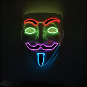 2024 gece dans partisi Led ışık Up maske V Neon maskeli maske cadılar bayramı dekorasyon renkli maske