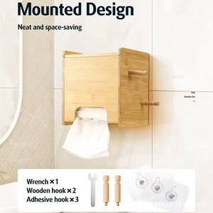 Natural <b>Wood</b> Wall Mounted Tissue Box 7.28x6.46x8.11in Rectangular Storage <b>Rack</b> For Bathroom <b>Towel</b> Jewelry Cosmetic Holder - Product Image 3