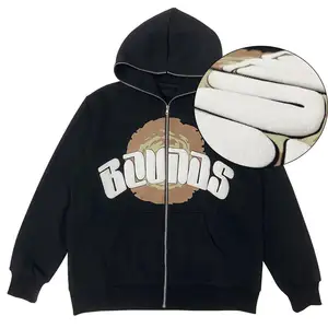 Sweat à capuche avec logo personnalisé de haute qualité pour hommes, streetwear à fermeture éclair complète, impression 3D haut de gamme, 100% coton