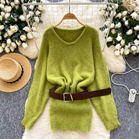 Pull-over élégant à col en V en maille ample pour femme, doux, respirant, décontracté, à manches longues, pour l'automne et l'hiver, usage quotidien