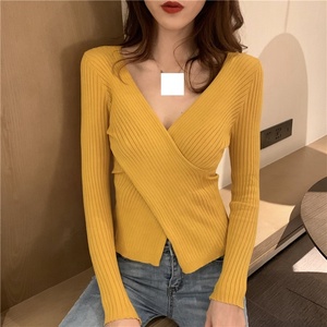 3, Maglione da donna autunnale nuovo con scollo a V, a maniche lunghe, slim fit, in maglia, da indossare sotto la maglia principale - Product Image 2