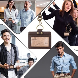 Boshiho Leather <b>ID</b> Card <b>Holder</b> Badge Credit Card <b>Holder</b> High Quality Neck Lanyard for Office Student Business - Product Image 4