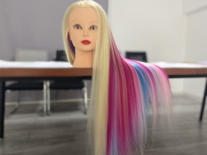 Cabeza de entrenamiento de estilismo, maniquí de <span class=keywords><strong>pelo</strong></span> de fibra sintética <span class=keywords><strong>largo</strong></span> y recto, cabeza de <span class=keywords><strong>muñeca</strong></span> de cosmetología para práctica de cabello y peluquería - Product Image 5