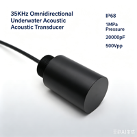 Transducteur hydroacoustique omnidirectionnel horizontal 35 kHz, étanche IP68, résistant à une pression de 1 MPa, autonomie de 150 minutes, portée sous-marine de 500 m