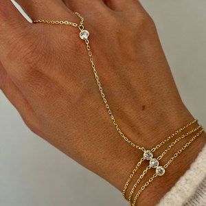 Pulsera de Dedo de Acero Inoxidable 316L Antideslustre con Baño de Oro PVD de 14k/18k y Circonitas, Cadena de Mano para Novia, Anillo de Pulsera para Mujer - Product Image 2