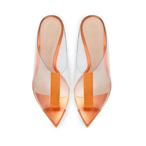 Sandales d'été à talons aiguilles en PVC pour femme, grande taille 46, à bout ouvert, avec strass, mules habillées - Product Image 5