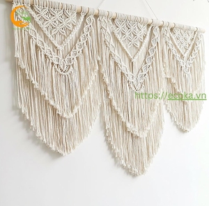 Tapisserie murale verticale moderne en dentelle, faite à la main, unique, tissée, 100% coton, décoration d'intérieur, art pour salon, en provenance du Vietnam - Product Image 3