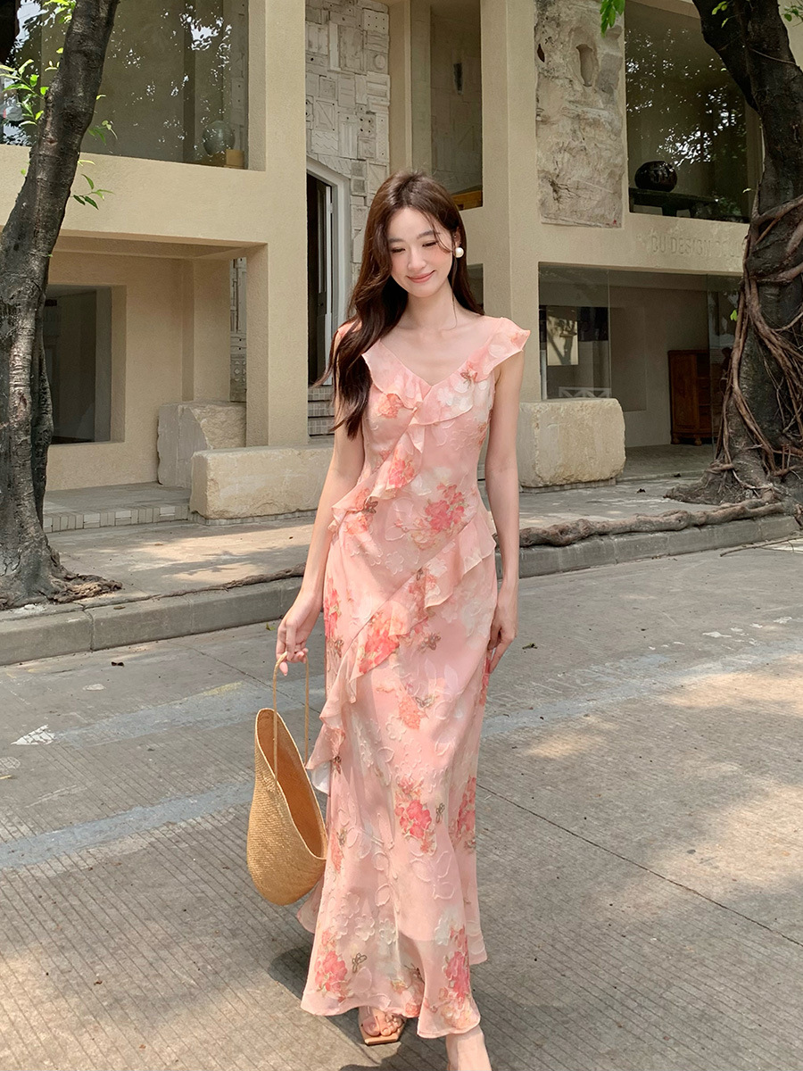 chinese dress ladies Summer Floral Design Elegant Midi Dresses Women Short Sleeve Vintage B –  Lizakosht main image 1