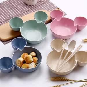 Juego de Vajilla Infantil Creativo de Paja de Trigo, Plato Dividido, Tazón, Cuchara, Tenedor, Palillos, Pequeño Regalo con Logotipo Impreso - Product Image 1