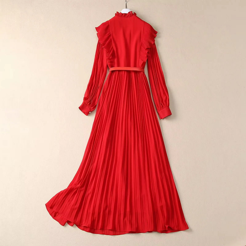 High Quality New Autumn Long Dress 2024 Fashion Women Ruffle Floral  Patchwork Long Sleeve Pleated Long Maxi Dress Red Dark Blue| Alibaba.com
