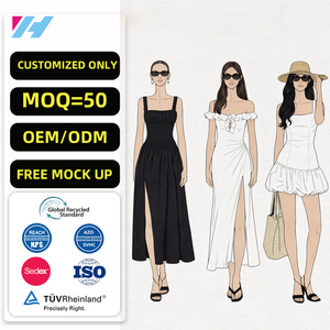 فستان نسائي طويل أنيق للصيف بتصميم مخصص عالي الجودة من الشركة المصنعة، مع شق وحواف مكشكشة وأكتاف مكشوفة - Product Image 1
