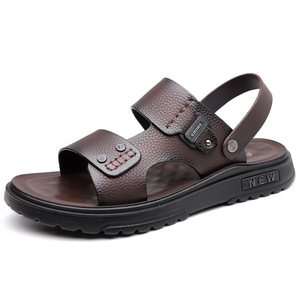 Sandalias de Cuero Vacuno de Primera Capa para Hombre con Correa en T, Punta Abierta, Suela de Goma Antideslizante, Zapatos Casuales de Verano - Product Image 5