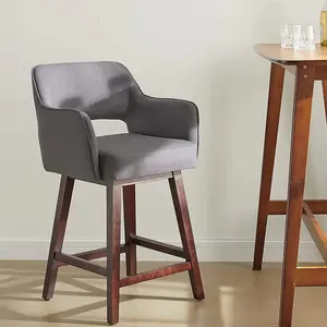 Mid-Century Modern Open Back Swivel Kitchen Counter Height Stool Bar Chair Restaurant Wood Chair