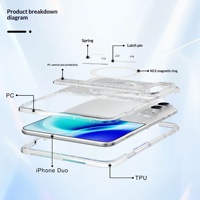 Étui magnétique transparent à paillettes pour iPhone Duo, protection de charnière en PC et TPU pour téléphone pliable, vente en gros, logo personnalisé OEM