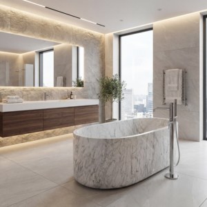 Baignoires ovales modernes sur mesure de luxe, exclusives, en marbre blanc/carrara, autoportantes, pour salle de bain, villa, hôtel - Product Image 1