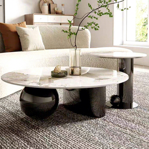 Table basse ronde moderne de luxe contemporaine avec pieds en acier inoxydable noir et plateau en verre trempé - Product Image 1