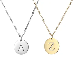 2021 Small Initial 26 Letters Alphabet Necklace Letter T 18K Gold Plated Stainless Steel Round Pendant Necklace Jewelry Men