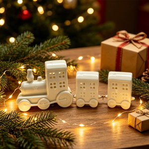 Adorno Navideño de Cerámica Personalizado en Forma de <span class=keywords><strong>Tren</strong></span> Blanco, Juego de Trenes de Cerámica Artesanales para Decoración de Fiestas, Escritorios y Dormitorios - Product Image 2