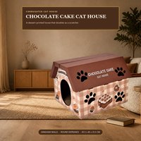 Maison pour chat en carton motif gingham en forme de gâteau au chocolat avec griffoir en forme de tranche de gâteau pour chats d'intérieur, vente en gros, direct usine