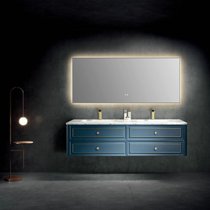 Meuble de rangement mural de salle de bain en bois massif au design moderne et luxueux, double vasque haut de gamme pour villas, porte laquée - Product Image 3