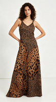 Robe longue décontractée d'été pour femme, style vintage, imprimé léopard, coupe trapèze, col en V, bretelles spaghetti, sans manches, vente en gros sur mesure