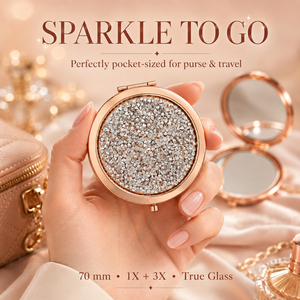 Bling Crystal Rhinestone Sticker <b>Compact</b> <b>Mirror</b> Push Button Metal Folding Dual Sided HD Glass Pocket Makeup <b>Mirror</b> - Product Image 3