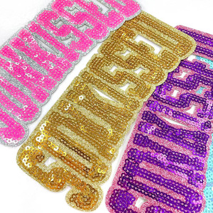 Sports Day Sequin Sunkissed Font Embroidery <strong>Patches</strong> for Caps <strong>Glitter</strong> Laser Cut Border Shiny Spirit Font <strong>Patch</strong> SUNKISSED in Stock - Product Image 2