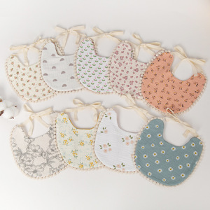 Korean Floral Double Sided Crepe Cotton Baby Bib Tie <b>String</b> Infant Saliva Towel New Feeding Drool Wrap For Toddler Kids - Product Image 4