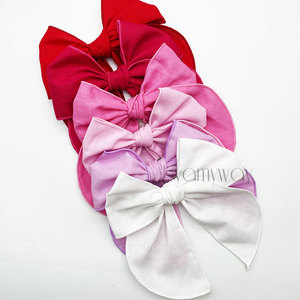 Lazos de pelo de lino con borde de dobladillo delicado de color y tamaño personalizado para bebés y niñas tela de algodón accesorio para niños para verano - Product Image 4
