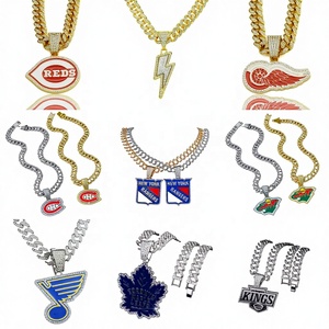 Collane con Ciondolo Squadra di Hockey su Ghiaccio, Catene Cubane Placcate Oro/<span class=keywords><strong>Argento</strong></span>, Gioielli Hip Hop per Regali agli Appassionati di Sport - Product Image 1