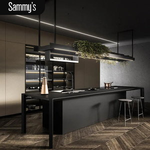 Ensemble de rangement de cuisine moderne modulaire avec comptoir en stratifié et en verre, décoration intérieure - Product Image 2