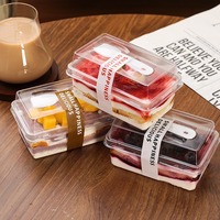 Boîte d'emballage rectangulaire en PET transparent avec couvercle, écologique et jetable, pour snacks, aliments, mille-feuille, mousse