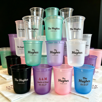 Gobelets de fête transparents personnalisés violets, sur mesure, 12 oz. Gobelets de fête en plastique givré Let's Mahj Y'All pour pique-nique, camping, enterrement de vie de garçon 16oz bar