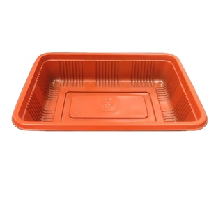 Disposable Red Rectangular Plastic Vegetables Fruits Storage Container Salad Lunch Box for Children and Adults