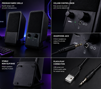 Haut-parleur de jeu actif 2.0 professionnel avec subwoofer puissant pour ordinateur portable/de bureau, accessoire audio USB filaire pour musique et basses
