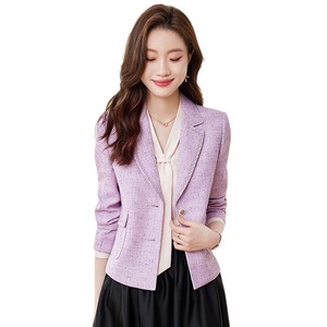 Short Petite Blazer For Women Spring Autumn 2023 Korean Style Casual Chic Solid Color Polyester Anti-Wrinkle Worsted Jacket - Product Image 5