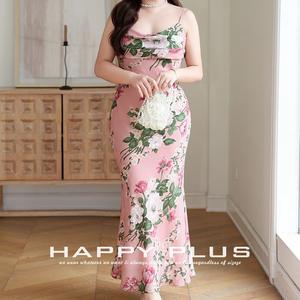 ชุดเดรสยาวลายดอกกุหลาบสีชมพู คอวัว ทรงเอ ไซส์ใหญ่สำหรับผู้หญิง - Product Image 3