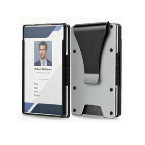 Cartera Metálica EDC para Uso Diario con Bloqueo RFID y Ventana para Identificación, Logotipo Personalizado, Clip para Dinero Minimalista de Aluminio y Fibra de Carbono, Porta Tarjetas - Product Image 1