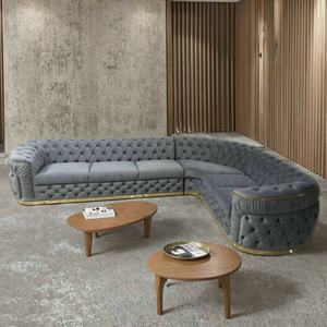 एल आकार सैलून सोफे असबाब के लिए गोल्डन स्टेनलेस स्टील के साथ गोल्डन स्टेनलेस स्टील के साथ विला लिविंग रूम गेस्टहाउस फर्नीचर - Product Image 2