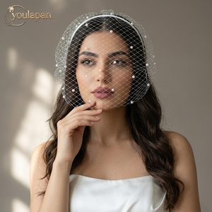 YouLaPan VA08 Vente directe usine <span class=keywords><strong>Voile</strong></span> de mariée en filet superposé blanc et noir avec bandeau, orné de perles, pour femme, pour <span class=keywords><strong>mariage</strong></span> et banquet - Product Image 3