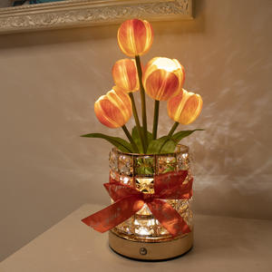 Lámpara de mesa en maceta de tulipán de simulación de cristal, adorno de decoración, carga USB, lámpara de noche regulable, luz de noche de gama alta de lujo - Product Image 5