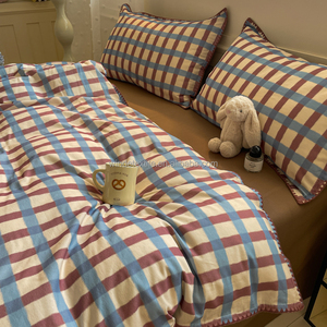 <span class=keywords><strong>Copripiumino</strong></span> in cotone Plaid inglese classico perno triangolare tecnica <span class=keywords><strong>blu</strong></span> rosso intreccio 4 in 1 Set di biancheria da letto in magazzino - Product Image 4