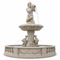 Fontaine en marbre romain en gros, statue de sirène, élément aquatique de jardin, coquille de conque sculptée à la main, dauphin, lumière laser RGB, IP68