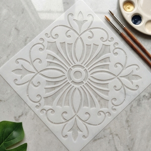 Pochoir floral orné réutilisable en plastique PET écologique et durable, motif vintage en spirale, pour carrelage, sol, mur, décoration intérieure - Product Image 4