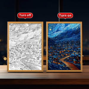 En bois A4 Cadre <span class=keywords><strong>Photo</strong></span> Art Thème <span class=keywords><strong>Romantique</strong></span> Ciel Étoilé LED Applique Murale Dimmable Tricolore Rectangulaire Aquarelle Papier Décoratif - Product Image 4