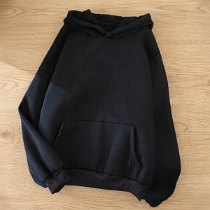 Men's Oversized Hooded Sweatshirt Solid Blue Color Cotton French Terry Casual Autumn Wear Pocket Long Sleeve Regular Fit 2027 - Product Image 6